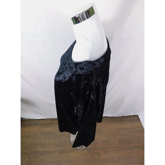 The Lounge Collection Shirt Womens Large Black Crushed Velvet Boatneck Velour - Picture 5 of 12